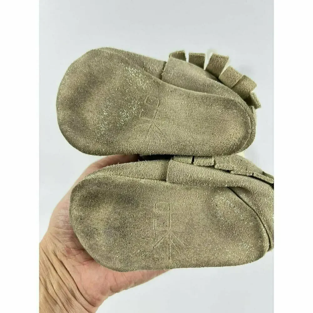 Freshly Picked Gold Sparkle Leather Moccasins Size 2 (US size 4) 6-12 Months
